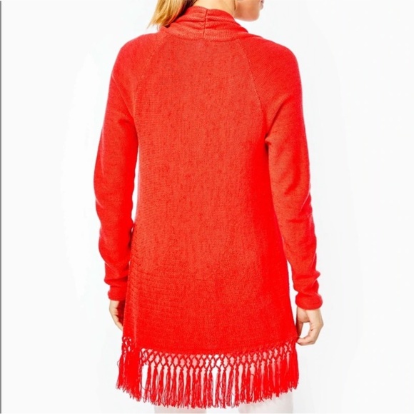 NWT Lilly Pulitzer Tatum Long Fringe Hem Cardigan SZ S Ruby Red Metallic - Picture 4 of 16